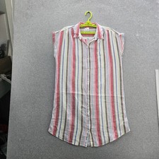 Old Navy Women Dress L Red Linen Rayon Striped Shirt Sleeveless Collared Tunic