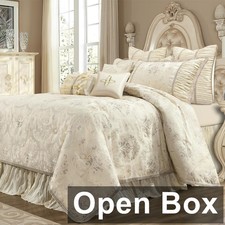 Loom and Mill Luxury King Comforter Set, Jacquard Floral Design Creamy Apricot