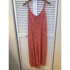 Red Daisy Floral Wide Leg Jumpsuit with Tie Front and Smocked Back