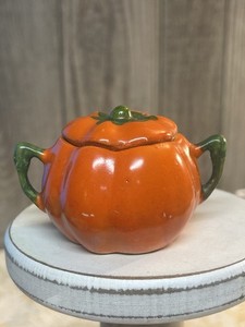 Vintage Porcelain Pumpkin Dish With Lid Sugar Bowl Made In Germany