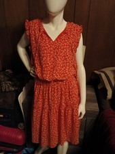 L Love Red And White Floral Casual Summer Dress Sz M