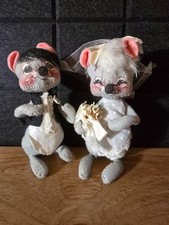 Set of 2 Vintage Annalee Bride And Groom 1965 Gray Mice DOLLS