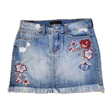 Aeropostale Mini Skirt Size 6 Embroidered Denim Raw Hemline Boho-chic 90s Y2K