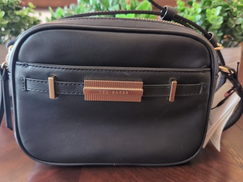 Ted Baker Black Leather Camera Crossbody SmallnBag with Gold Accents — NWT