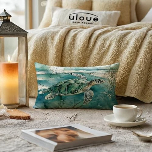  Funda Almohada Tortuga Marina 20" x 12" (Pack de 2) Azul Turquesa Foto 2 de 4