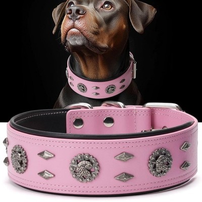 Premium Leather Dog Collar for Large Dogs - 2-Inch Wide Adjustable Soft Handm...