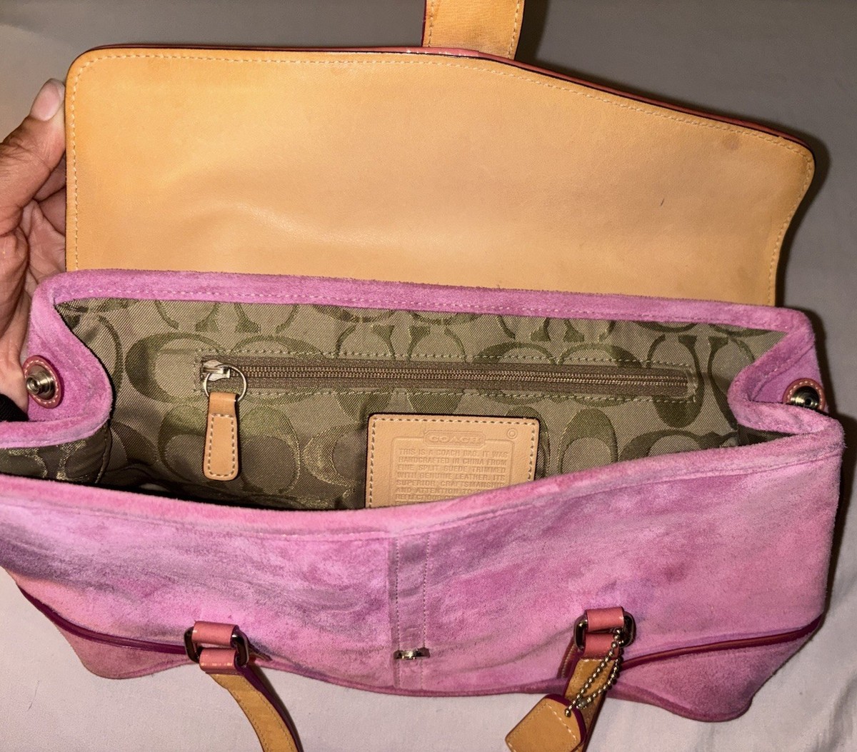Authentic Pink Suede Coach Shoulder bag with logo charm Y2k | eBay