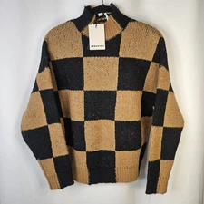Industry Wool Blend Knit Checkered Sweater Women's XS Black & Tan Minimalist 