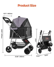 New Pet Stroller, 35 lbs Weight Capacity, Foldable Dog Stroller Cart, 4 Wheels