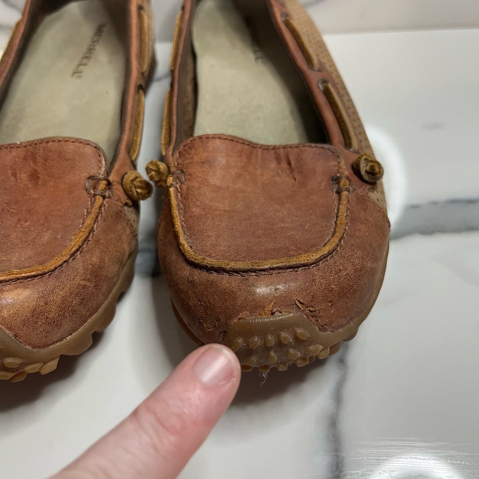 Mocassini Merrell J76466 donna pelle marrone outdoor Vibram slip on marina taglia 7