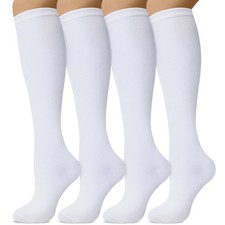 Knee High Socks for Women, Cotton White Long Tube Sock Black Stockings Stripe...