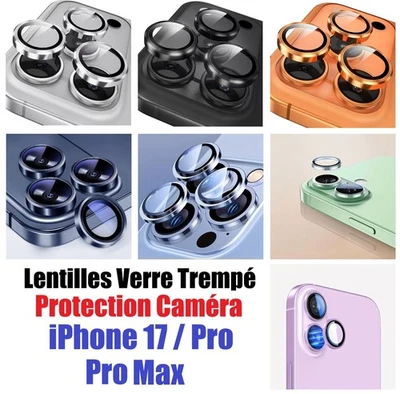 Protection Lentille Caméra Anneau Verre + Aluminium iPhone 17 / Pro / Pro Max