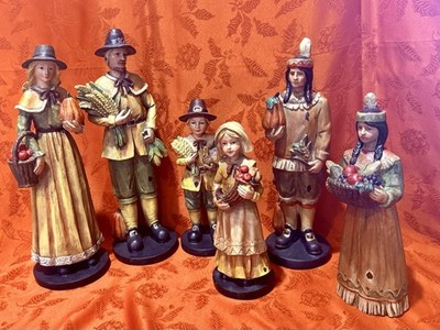 6-pc THANKSGIVING Pilgrim & Native American Figurines