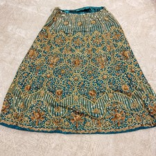 Teal and Gold Tone Beaded Lehenga Skirt Only
