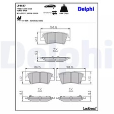 Jeu de plaquettes de frein arrière DELPHI LP3587 HYUNDAI KONA 1.0 T-GDI