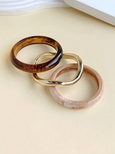 3pcs Multicolor Acrylic Bangle Set Gold Tone Retro Elegant Bracelets