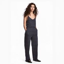 H M Navy Jumpsuit with White Geometric Pattern with Pockets Women  s Medium