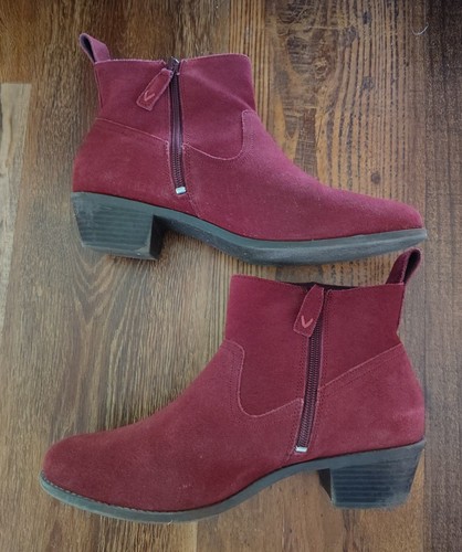 Bottines femme Vionic Vera vin rouge daim talon bloc fermeture éclair ~ taille 10 large - Photo 5/10