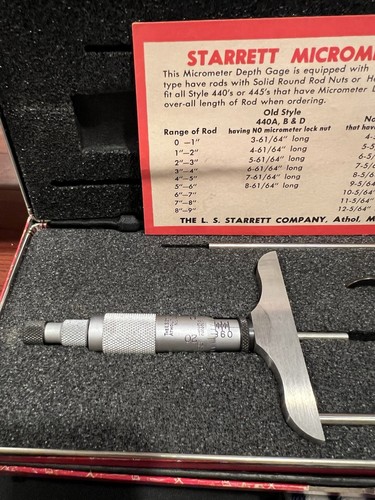 Vintage Starrett 0-3 Zoll 1.000stel (0,001") Tiefe Mikrometer Set Nr. 445A-3RL - Bild 3 von 8