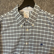 Brooks Brothers Shirt Mens XL Blue Plaid Regent Fit Non Iron Cotton Button Down