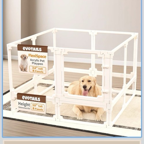 FlexiSpace Adjustable Clear Dog Play Pen Expandable & Stackable Acrylic White