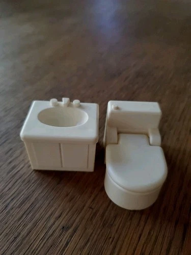 1978 Vintage Fisher Price Family TOILET & SINK Off-White Toy Set