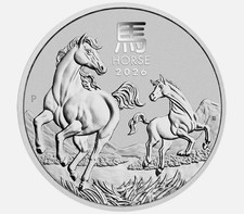UK 2026 Australian Lunar Year of Horse 1oz .9999 Fine Silver Coin in Capsule