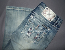 Miss Me Medium Wash Stretch Sequined Mid-Rise Cropped Denim Jeans Women's 28