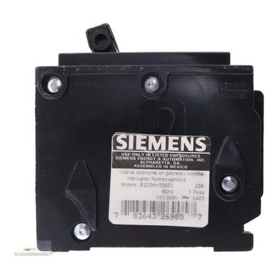 SIEMENS B120HH00S01 SHUNTED CIRCUIT BREAKER, HBL, 1-POLE, 20A, 65KA, 120/240V