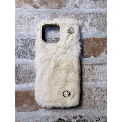Heyday iPhone 16 pro max case White Faux Fur Fuzzy  Gold Ring Detail Cream Tech