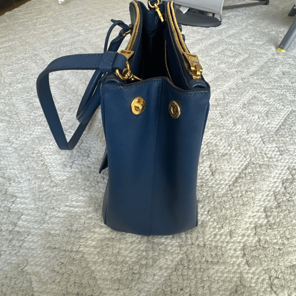 Prada Saffiano Lux Galleria Double Zip Front Pocket satchel Blue image 8