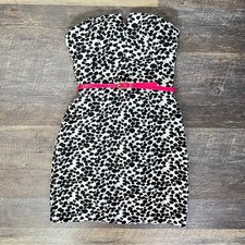 NWT Max & Cleo black white floral print strapless dress w pink belt size 4 B56