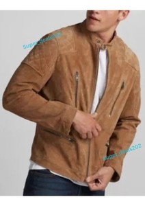Homme brun agneau peau Suede cuir moto moto veste Casual Rider Style Fit