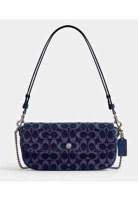 Coach Brook Flap Chain Bag in Signature Denim & Leather Silver/Deep Blue NWT