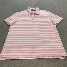 Vineyard Vines Polo Shirt Mens Large Pink White Stripe Pima Cotton Whale Logo