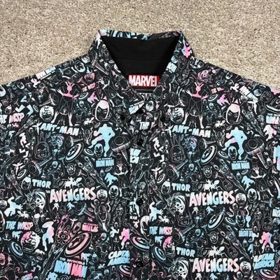RSVLTS Marvel Avengers Fight To The Finish KUNUFLEX Button Up Shirt Mens Medium