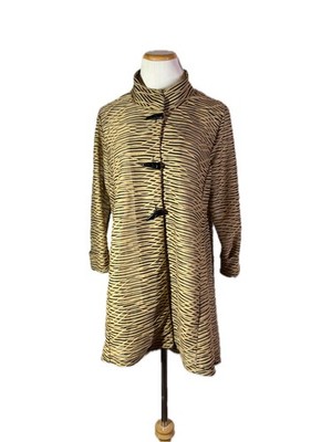 Ali Miles Size M Sheer Striped Jacket Tan Black Button-Front Hi-Low