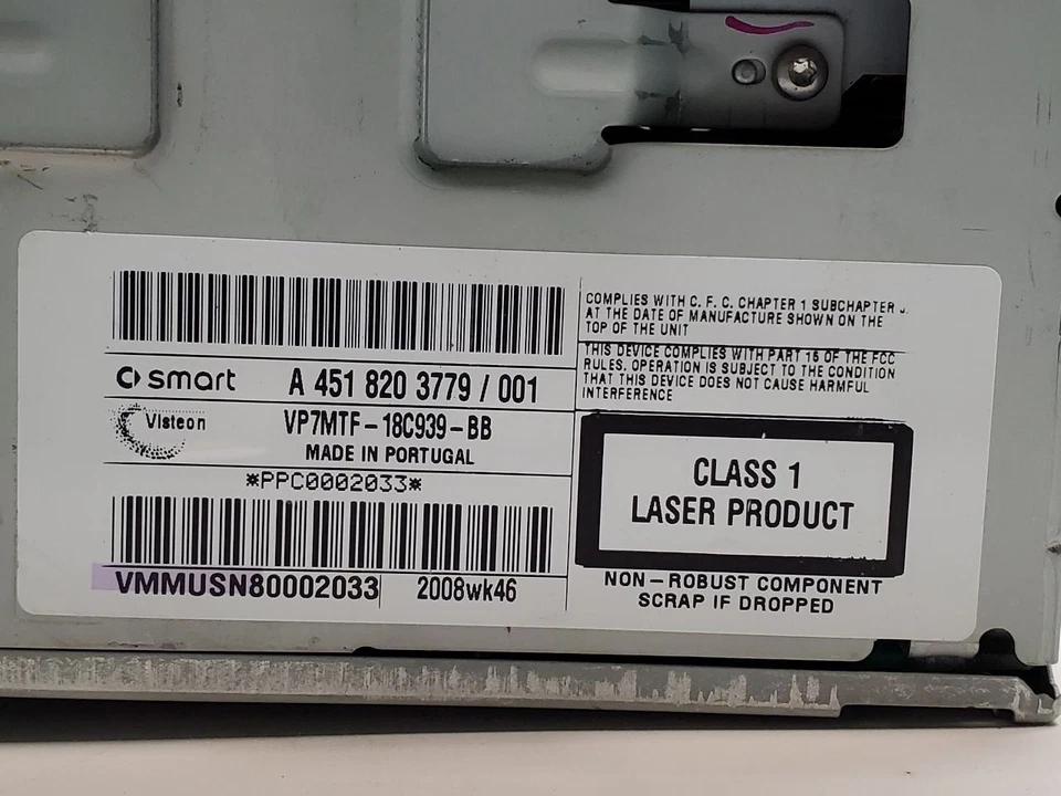 Smart Fortwo 2009 equipo de audio receptor de radio AM-FM OEM VP7MTF-18C939-BB Foto 3 de 4