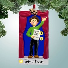 Personalized Actor on Stage - Male Brown Christmas Ornament - School Musical