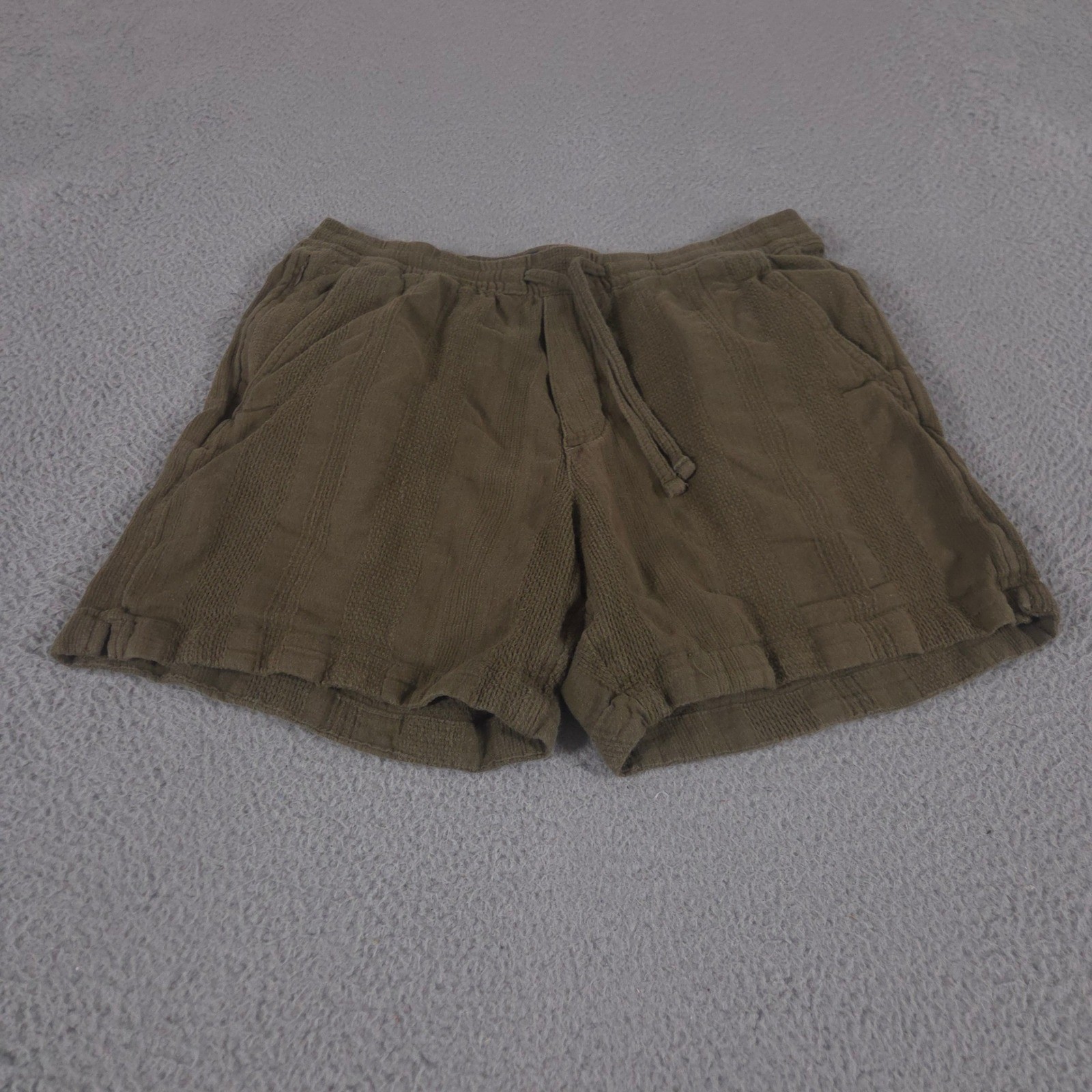Abercrombie & Fitch Shorts Mens M Green Cotton Linen Textured Drawstring Elastic
