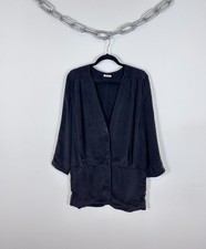 Miu Miu Women s Grey/Black Silk Snap Cardigan Blouse Dress Long Sleeve 42IT