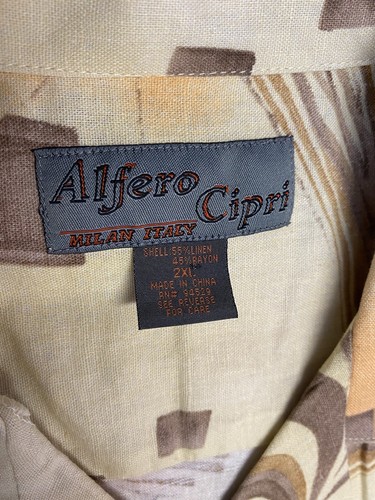 ALFERO CIPRI MILAN ITALY MEN'S PRINT SHORT SLEEVED LINEN BLEND SHIRT 2XL - Picture 3 of 5