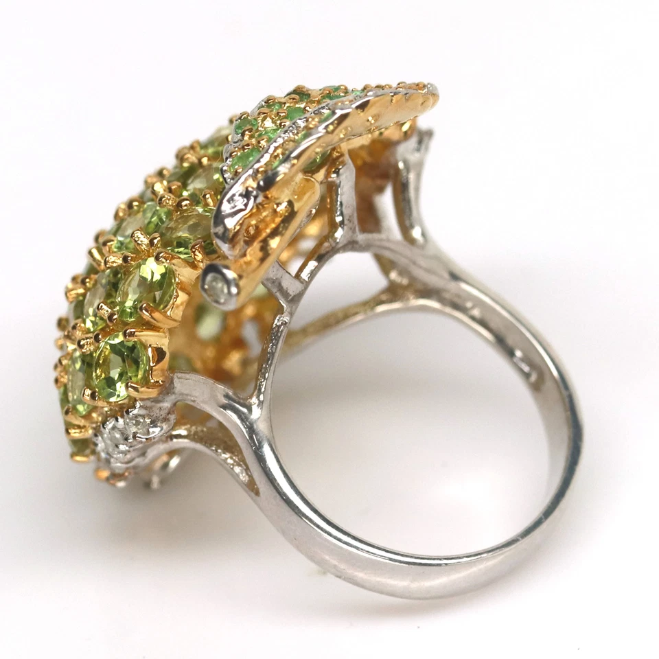 Edelstein Grüner Peridot, Tsavorit-Garnet Und Zirkon Ring 925 Sterlingsilber - Bild 3 von 4