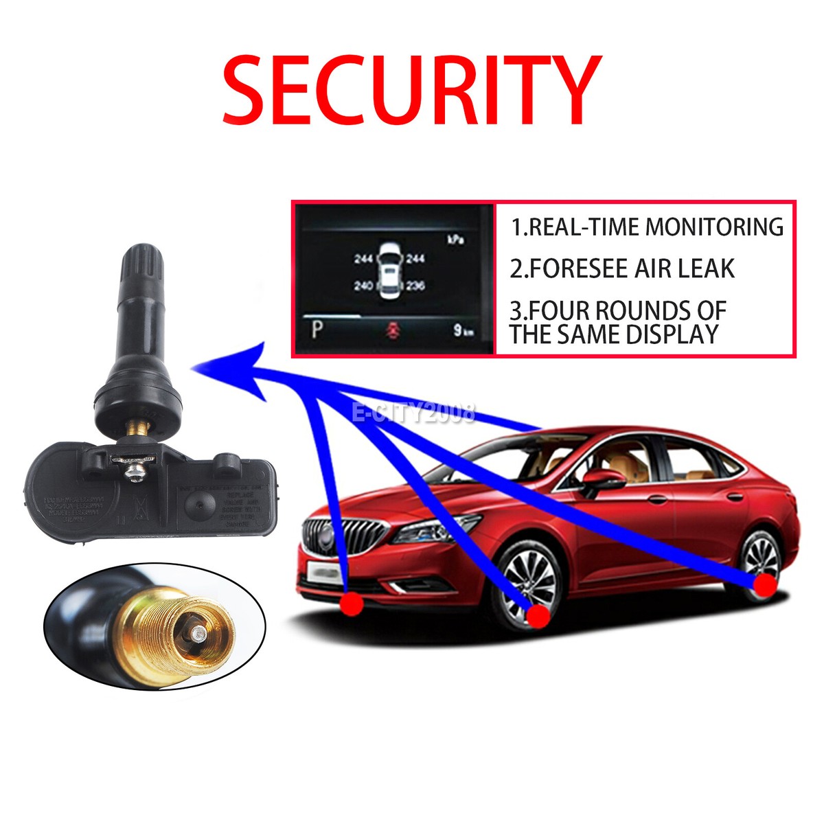 4) TPMS Tire Pressure Monitoring Sensors for Chevy GMC 13586335/13598771,black