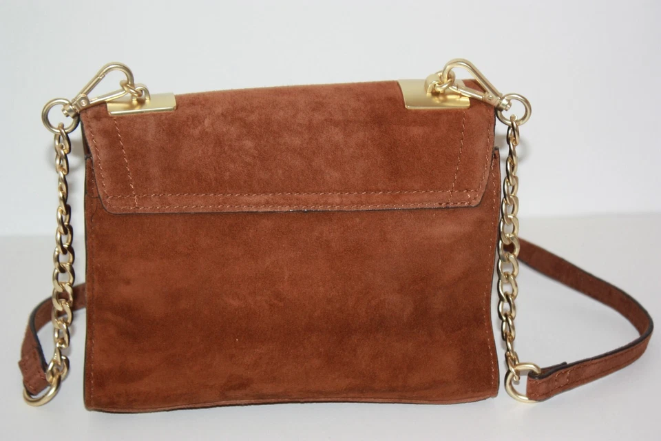ZARA WOMAN Sac Pochette Daim Marron Chaînette Métal Poches Doubles TTBE - Photo 4/4