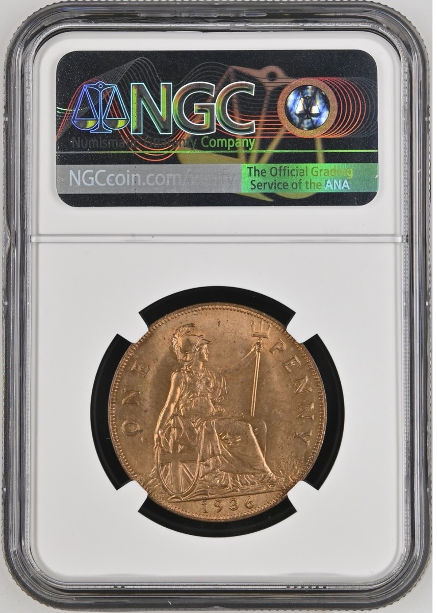 GREAT BRITAIN 1 Penny 1936, NGC MS 64 RD, Full Red, Lustrous Ch