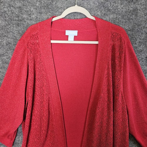 Liz & Me Drape Cardigan Womens 3X Red Glitter 3/4 Sleeve Holiday - Picture 2 of 10