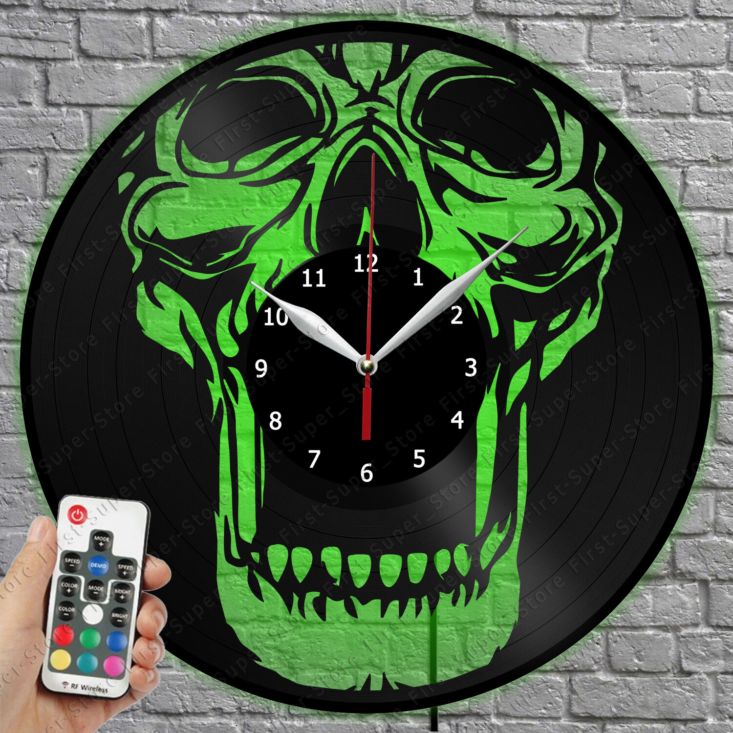 LED Skull Vinyl Record Wall Clock with Light 1564