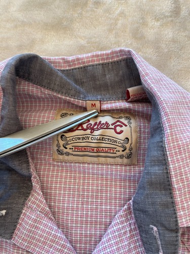 Rafter C Cowboy Collection Shirt Medium Pink PlaidPearl Snap Long Sleeve Pockets - Picture 9 of 10