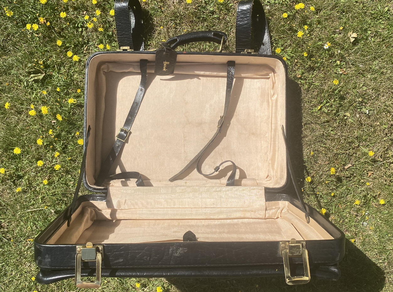 Harrods Vintage Black Leather Suitcase eBay